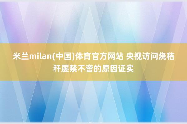 米兰milan(中国)体育官方网站 央视访问烧秸秆屡禁不啻的