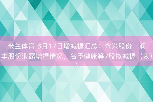 米兰体育 6月17日增减握汇总:永兴股份、润丰股份泄露增握情况,名臣健康等7股拟减握(表)